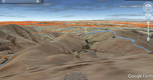 گروه کوهنوردی پرسون - مسیر رفت و برگشت به قله بند عیش در Google Earth با قرار گرفتن بر بالای قله